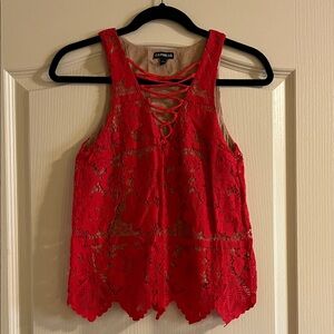 Express Red Lace Crisscross V-Neck Camisole